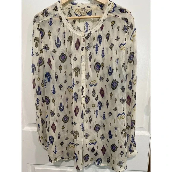 LUCKY BRAND aztec design cream color long sleeve blouse /top, size XL - Picture 1 of 5